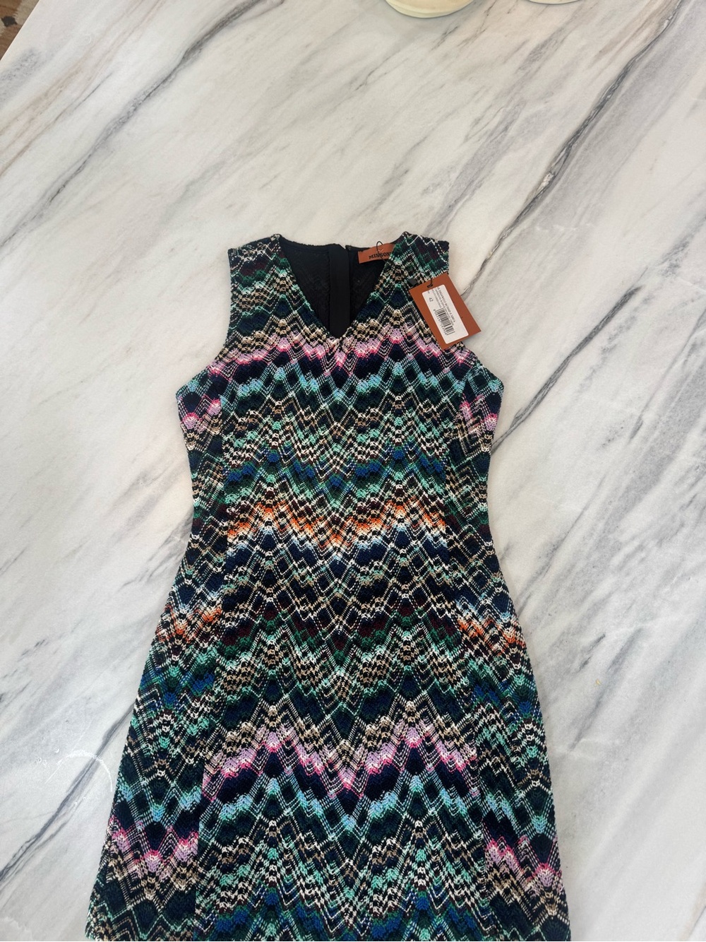 Missoni Sleeveless Multicolor Chevron Pattern Dress - Navy & Teal - Picture 3 of 7